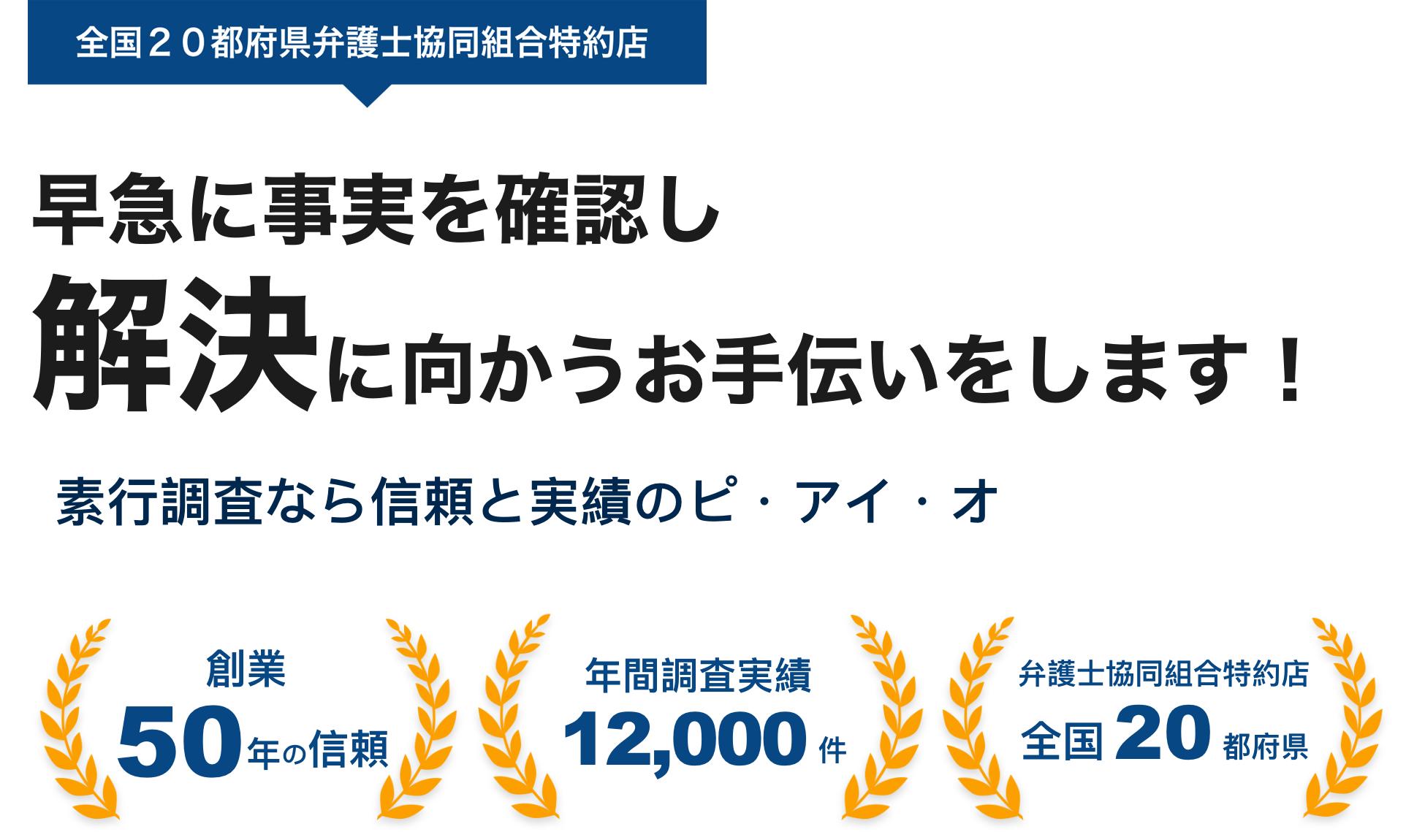 早急に事実を確認し解決に向かうお手伝いをします！素行調査なら信頼と実績のピ・アイ・オにお任せください。全国２０都府県弁護士協同組合特約店